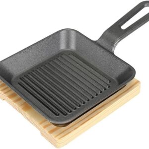 Tavë hekuri gize 14 inç me dorezë dhe pjatë të druri